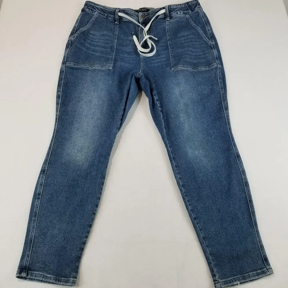 Judy Blue Jeans Womens 20W Blue Jogger Stretch Denim Drawstring Tapered Pants